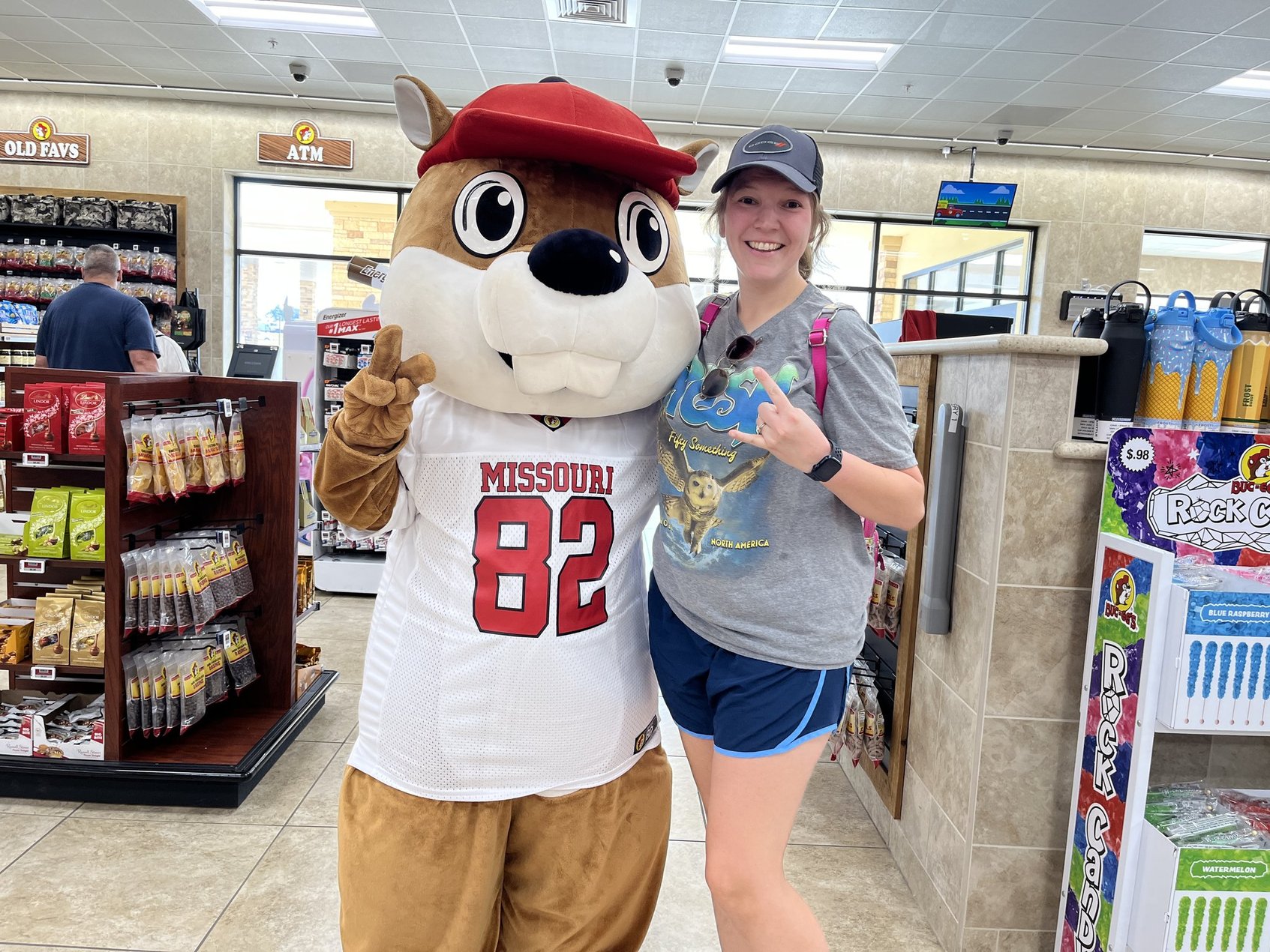 Helen got to meet the Mickey Mouse of Gasoline himself, Buc-ee Beaver.